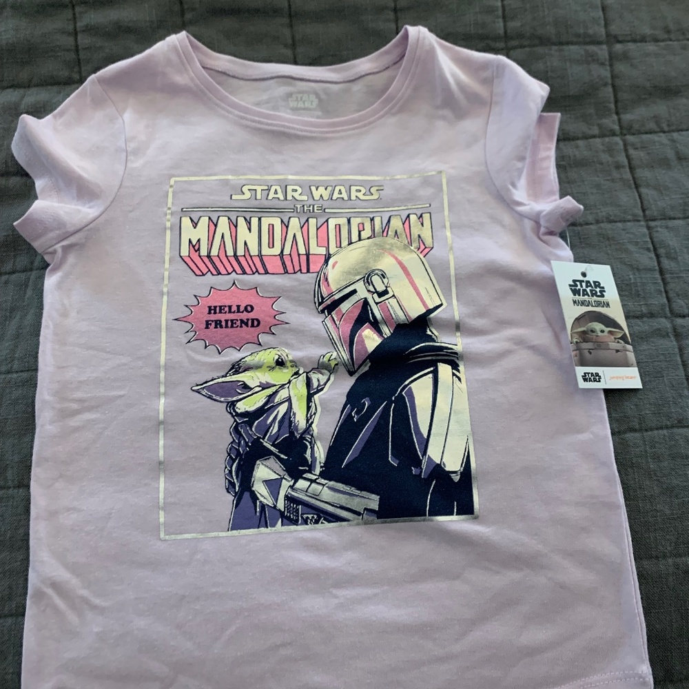 NWT girls pink Star Wars Disney mandalorian t-shirt size 6